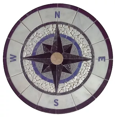 Floor Marble Round Tile Mosaic Medallion Black White Blue Compass Rose 36inches  • $549.99