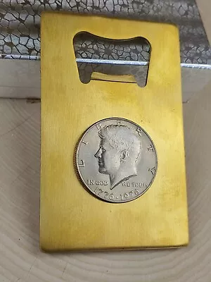 BEER BOTTLE OPENER W/1776-1976 KENNEDY HALF DOLLAR COIN W/ NEODYMIUM N52 MAGNET • $20