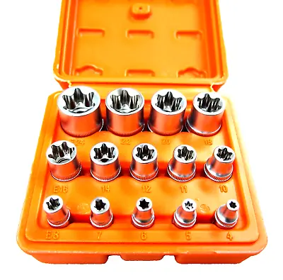 14 PC E Torx Star Female Bit Socket Set 1/2 /3/8 /1/4  Drive E4 -E24 203301 • $19.99