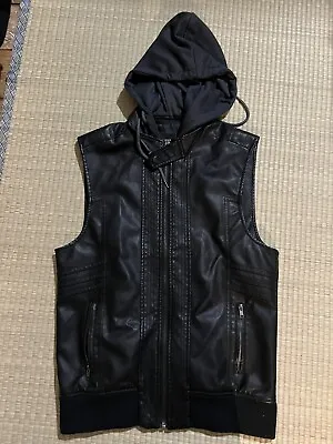 Guess Black Faux Leather Vest With Hood Mens Size Medium • $17.49