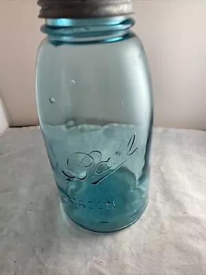 Ball Mason Antique #4 Half Gallon Aqua Blue Canning Jar Bubbles Zinc Lid • $25