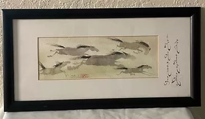 VTG Unique Signed Stamped D T Solmon Five Running Horses Calligraphy Painting • $750
