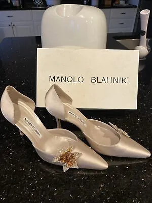 Manolo Blahnik Satin Heels 39.5  Champagne • $220