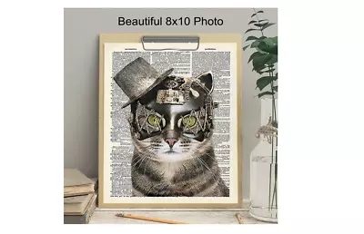 Gothic Steampunk Decor -Cat Wall Art Poster-8x10 Goth Room Decor Medieval Decor • $26