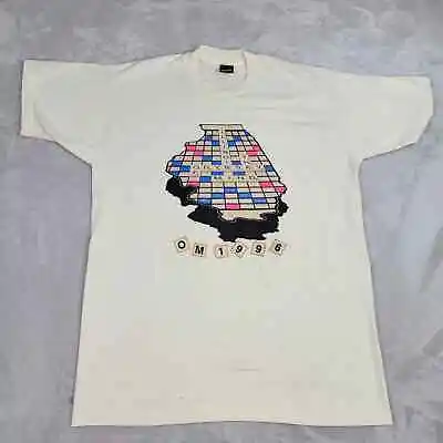 Vintage Single Stitch Shirt Mens Large White 90s Illinois Scrabble Game Adult L • $14.99