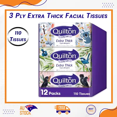 Quilton 3 Ply Extra Thick Facial Tissues Hypo-allergenic (12 Boxes Of 110 Tissue • $27.99