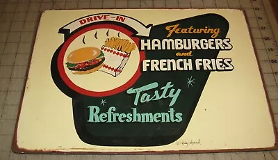 Vintage 16  X 11  DRIVE-IN TASTY REFRESHMENTS Marty Mummert Cork-Backed SIGN • $28