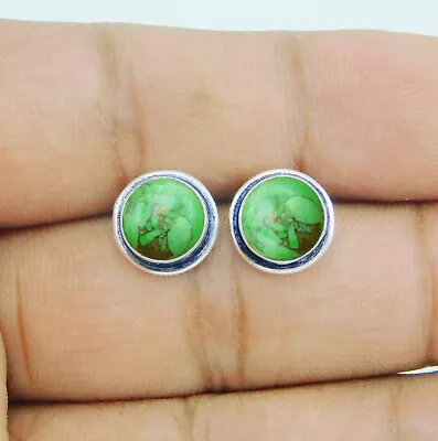 $9.99 • Buy Green Copper Turquoise Gemstone 925 Sterling Silver Handmade Gift Stud Earrings