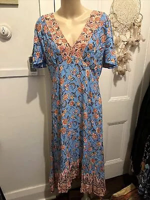 Iris Maxi Blue Floral Hi-low Dress Size 14 With Pockets  • $25