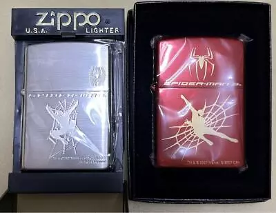 Zippo Lighter Marvel Spiderman Silver Red Set Of 2 Unused Item Imported From JP • £224.97