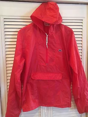 Vintage IZOD Lacoste Red Hooded Windbreaker Alligator Raincoat Jacket Coat M • $75.79