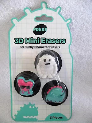 3D Mini Erasers Yeti Monster Heart Pukka Funky Character Rubbers • £3.99