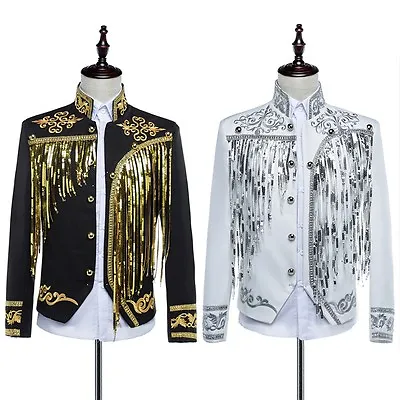 Men's Victorian Embroidered Sequin Military Tunic Jacket Medieval Uniform Coat# • $46.53