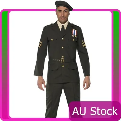 Mens Wartime Officer Costume 40s 1940s Male Army Beret Navy Army Occupation • £37.98