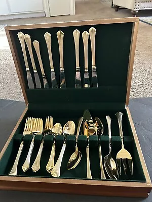 International 52 Piece Gold Plated  Golden Flair  Flatware Service With BOX • $42.49