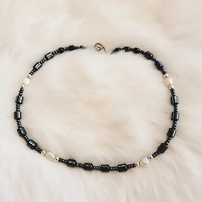 Beachy White Rice Pearl Magnetite Bracelet Anklet Bead Silver Tone Western 9731* • $11.69