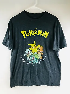 Pokemon T-Shirt Men's Size Large Gray Pikachu Squirtle Charmander And Bulbasaur • $11.69