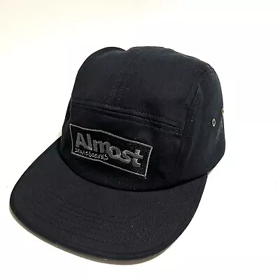 Almost Skateboards Black 5 Panel Cap Hat Adjustable Strap Back Embroidered Logo • $28