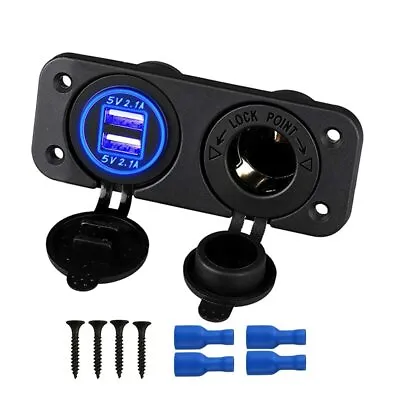 DC 12V Marine USB Port Charging Power Socket Panel 2 In 1 Car Cigarette Lighter • £3.42