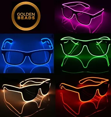 EL Wire Neon LED Light Sunglasses Eyewear Shade Nightclub Halloween Clear Led • £6.99