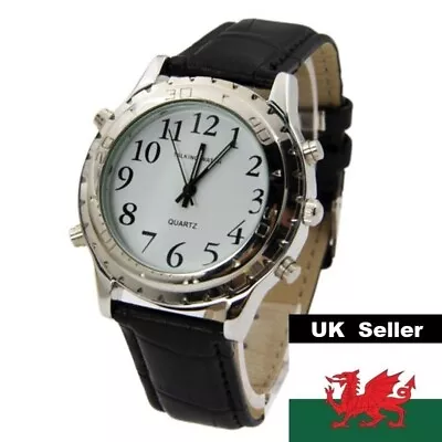 Gents White Face Talking Watch For The Blind Black Genuine Leather Strap BOXED • £25.99