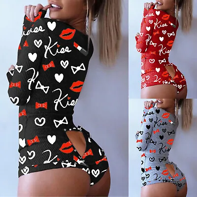 Women Print Long Sleeve Nightwear Jumpsuit Bodysuit Playsuit Romper • $30.15