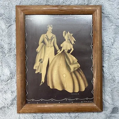 Turner Silkscreen Print Victorian Lady W Fan Mid Century Frame 8 X 9  Vintage  • $6.99