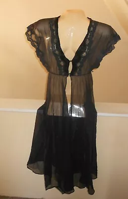 $4.23 • Buy Women's Sheer Black Nightwear Gown{M}