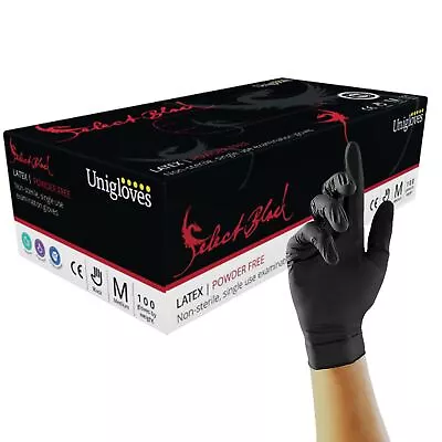 Disposable Black Latex Gloves Powder-Free Tattoo Artist Piercing Hygiene Grip • £6.99