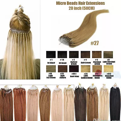 200S Remy Human Hair Extensions Micro Rings Beads Loop Straight Full Head U 963 • £17.84