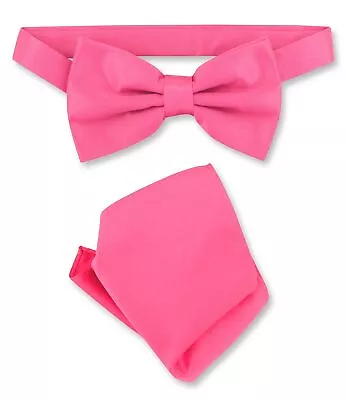 Vesuvio Napoli BowTie Solid Hot Pink Fuchsia Color Mens Bow Tie And Handkerchief • $12.95