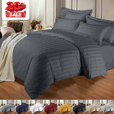 Luxury Duvet Cover Egyptian Cotton Stripe Quilt Cover Bedding Set Double King UK • £12.99