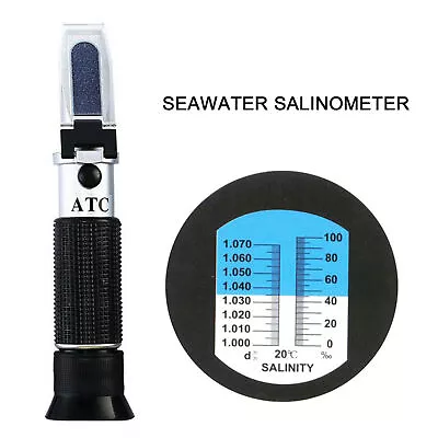 Salinity Refractometer Double Scale 0‑100 PPT 1.000‑1.070 Portable ATC Salinity • £19.99