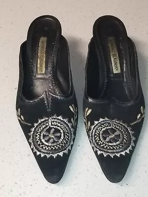 Manolo Blahnik Suede Embroidered Black Mules Womens 39-View All Photos • $99.99