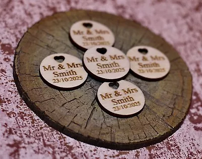 £2.49 • Buy Personalised Mr And Mrs Wooden Heart Table Decorations Wedding Favours Confetti