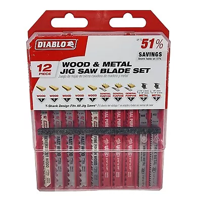 Diablo T-Shank Jig Saw Blade Set Cuts Clean Wood & Metal 12-Piece DJT12SP • $15.99