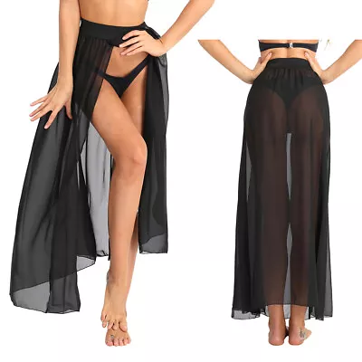 Women Mesh Sheer Flowy Split Long Side Slit Chiffon Maxi Skirt Swimwear Cover Up • $7.35