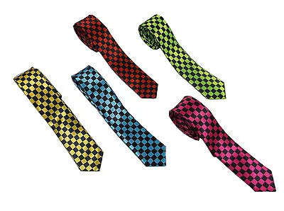 Mens Check Tie Neon Check Tie Fancy Dress Mens Tie Check Tie Neon Tie Neck Tie • £2.50