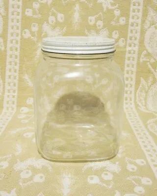 Vintage Square Glass Jar Half Gallon Storage With Lid Hazel Atlas • $14