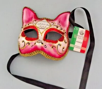  La Maschera Del Galeone Hand Painted Venetian Italy Cat Mask Child Size Pink  • $18