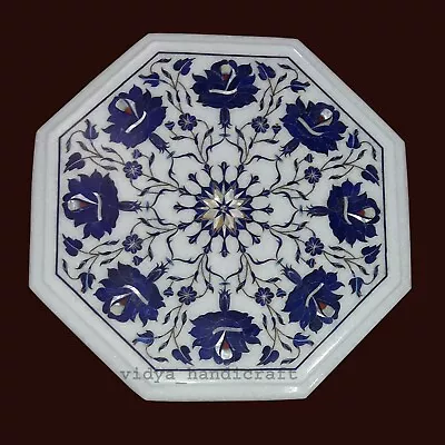 12  White Marble Coffee Table Top Lapis Lazuli Inlay Mosaic Floral Pattren Art • $364.50