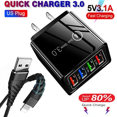 40W USB Wall Charger 4 Port Fast Charging Block QC 3.0 Power Adapter For IPhone • $5.99