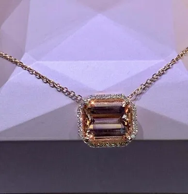 Emerald Lab-Created Morganite Diamond Wedding Gift Pendant 14k Rose Gold Plated • $77.99