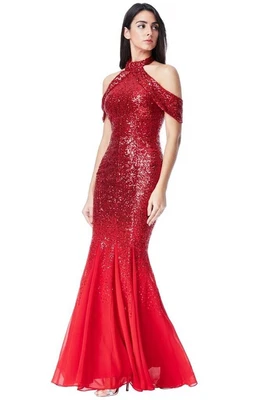 £18 • Buy Goddiva - *Red Cut Out Sequin And Chiffon Maxi Dress* Size 8