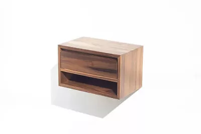 Walnut Floating Nightstand With Shelf & Drawer • £185.58