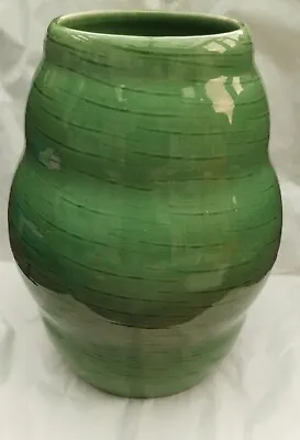 £19.90 • Buy 10” Vintage Langley Mill Pottery Vase Flower Pot Green Crackle Glazed Vase