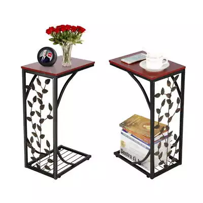 C-shaped Wood And Metal Leaf Pattern End Table Tables Home Living Room Set Of 2 • $39