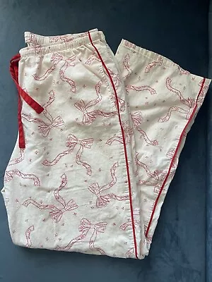 Victoria’s Secret Pajama Bottoms Pants Lounge PJ Pink Red BOW Print Sz M Cotton • $16