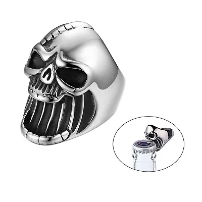 Men's Vintage Biker Stainless Steel Skull Ring Band Beer Bottle Opener Size 7-13 • $8.99