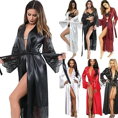 $19.89 • Buy Women Sexy Satin Kimono Robe Dressing Gown Nightdress Nightwear Bathrobe Pyjamas